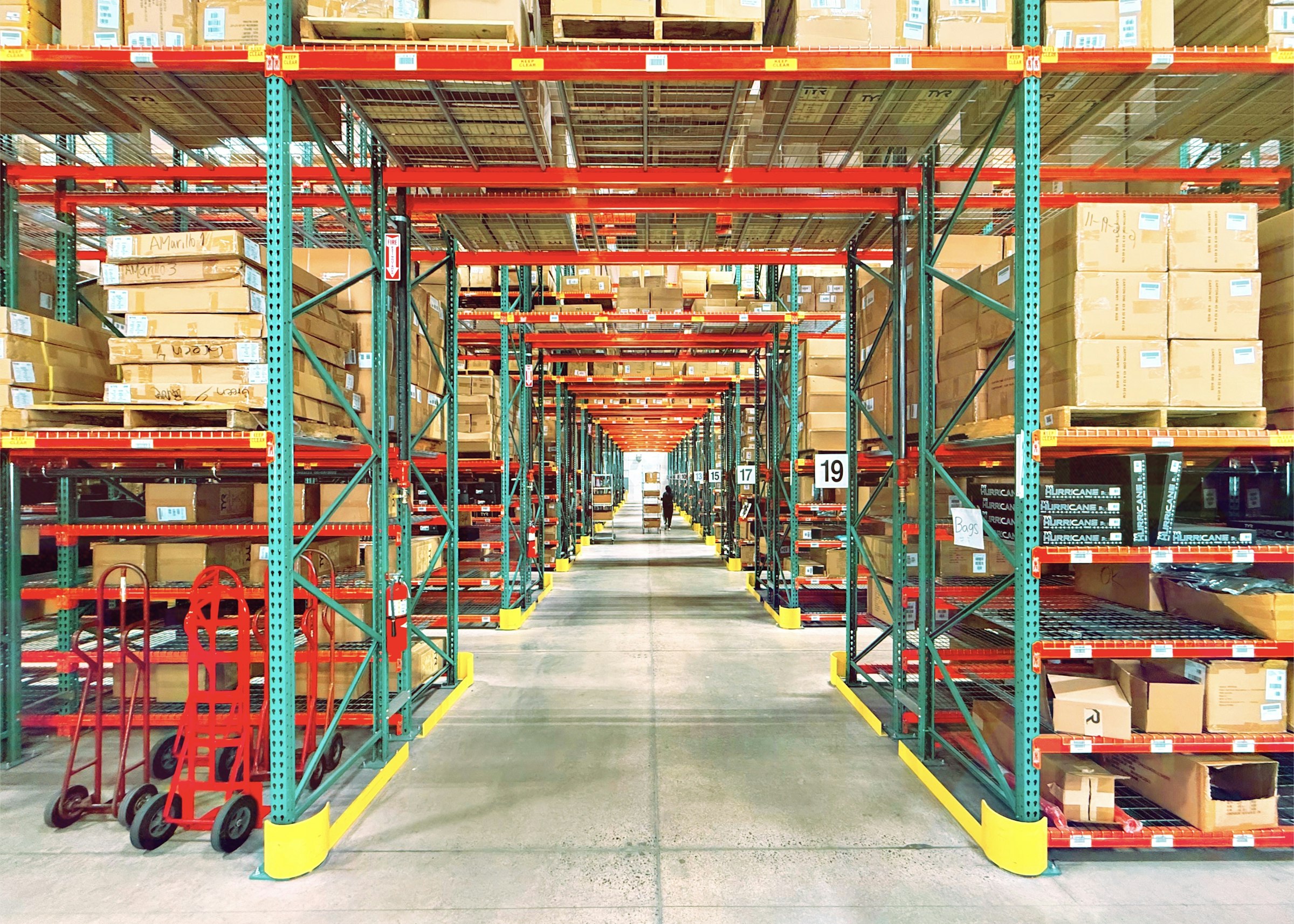 Organized industrial warehouse shelving